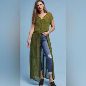 📍💚 NWT MAEVE ANTHROPOLOGIE- SHEER BUTTON-FRONT MAXI DRESS - SIZE S